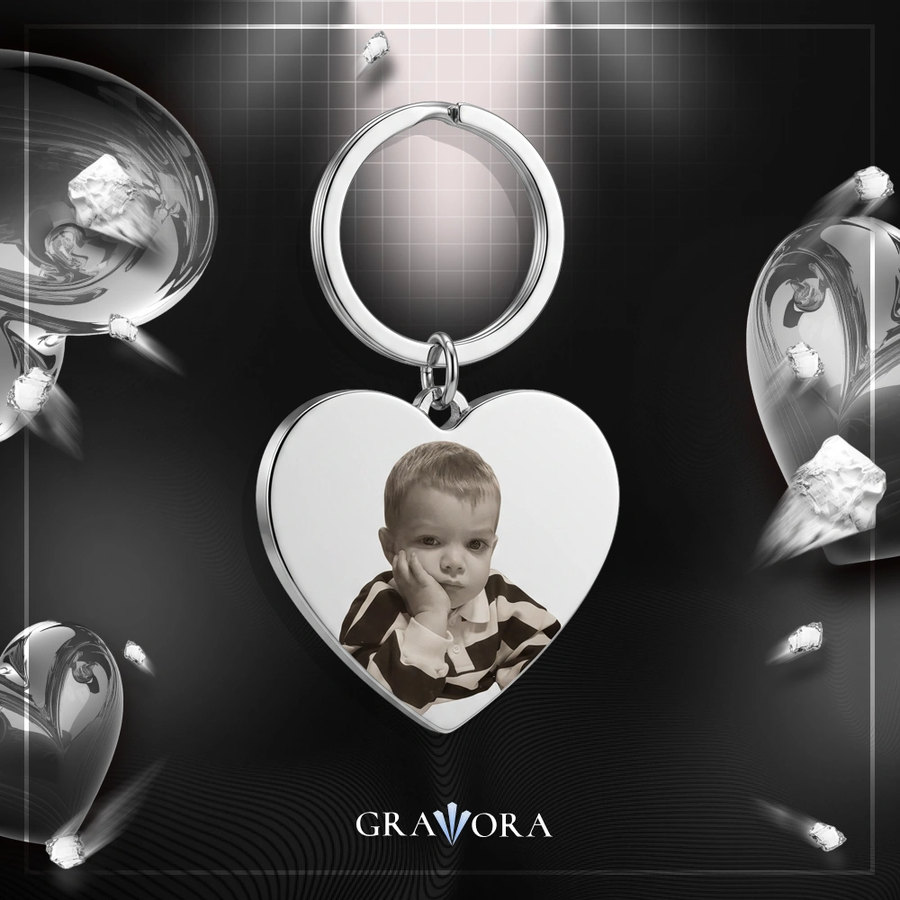Breloc Silver Heart gravat cu poza